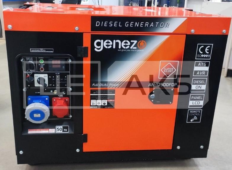 ГЕНЕРАТОР ДИЗЕЛЬНИЙ GENEZO AN12500FDP 2025 РІК 11.87KVA 9.5KW 230/400V ОДНОФАЗНИЙ/ТРИФАЗНИЙ ЕЛЕКТРОЗАПУСК/ ДИСТАНЦІЙНИЙ AN12500FDP