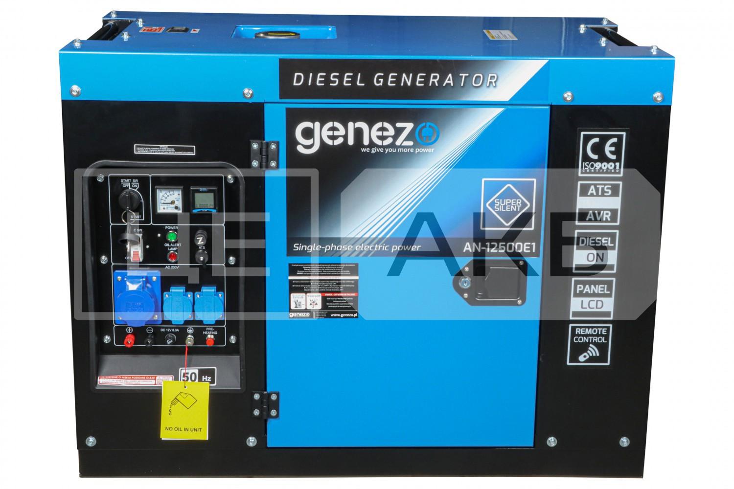 ГЕНЕРАТОР ДИЗЕЛЬНИЙ GENEZO AN12500E1 2024 РІК 11.87KVA 9.5KW 230V ОДНОФАЗНИЙ ЕЛЕКТРОЗАПУСК/ ДИСТАНЦІЙНИЙ AN12500E1